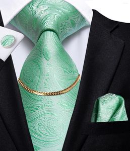 Bow Ties Hi-Tie Luxury Nickties Grass Green Design Heren Hanky ​​Cufflinks Set Silk Fashion Tie Chain For Men Business Wedding