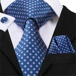 Bow Ties Hi-Tie Luxury Silk Blue Floral Dot For Men Designer Wedding Party Business Tie Set 8.5 cm Heren Cufflinks SN-3017