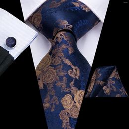 Bow Ties Hi-Tie Luxury Silk Mens Flora Paisley Hanky ​​manchetknopen Set voor mannen Green Gold Red Fashion Classic Party Wedding Tie