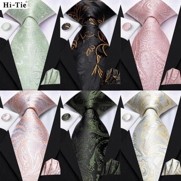 Bow Ties Hi-Tie Men Fashion Paisley Green Neckkery Chandkerchief Chandin