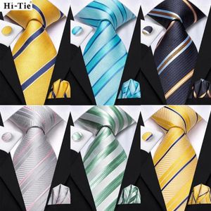 Bow Ties Hi-Tie Men Fashion Striped Blue Necky zakdoek Cufflinks ingesteld voor Tuxedo Accessory Classic Silk Luxury Tie Man Gift