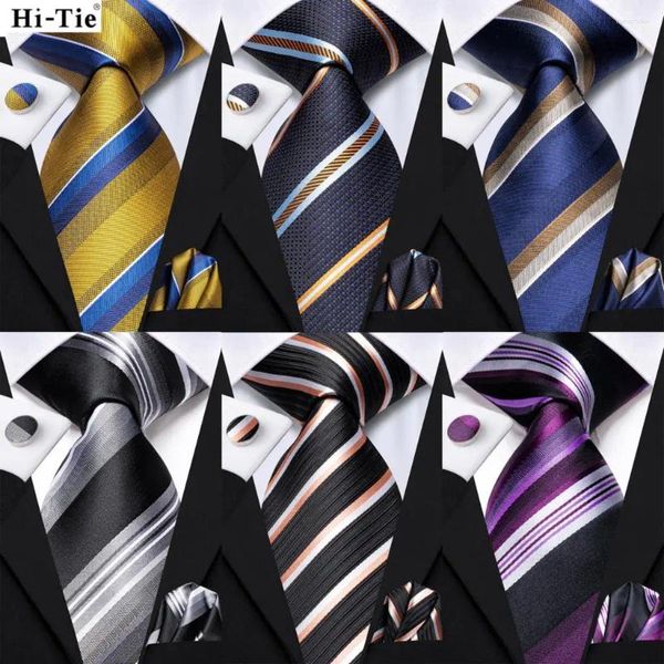 Bow Ties Hi-Tie Men Fashion Navy Navy Blue Coldie Mandkinchief Cuffle Links for Tuxedo Accessory Classic Silk Luxury Tie MAN CADEAU