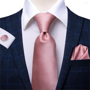 Cravates d'arc Hi-Tie Cravate pour hommes Corail Solide Mariage pour hommes Cadeaux de luxe Cravate en soie Rose Rose Boutons de manchette Hanky Set Robe formelle