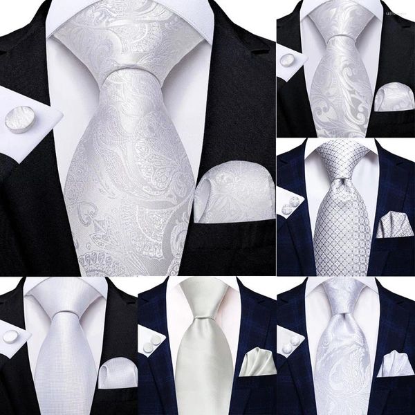 Bow Ties Hi-Tie Men's White Floral Floral Hanky boutons de manchette Set Silk Neck for Men Wedding Party Business Mens Tie 2024 Fashion Brand