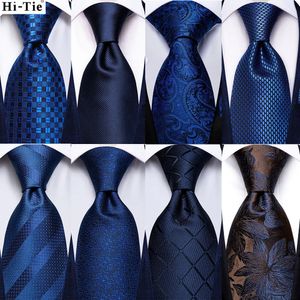 Cravates d'arc Hi-Tie Bleu Marine Solide Paisley Cravate de mariage en soie pour hommes Hanky Cufflink Mens Cravate Set Business Party Design Drop 231102