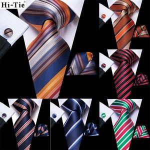 Strikjes Hi Tie Oranje Blauw Gestreepte Zijden Bruiloft Stropdas Voor Mannen Hanky Manchetknopen Cadeau Nicktie Business Party Drop Fashion Designer 231005