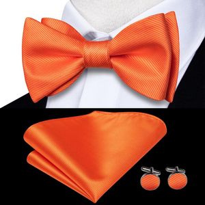 Bow Ties Hi-Tie Orange Red Blue Silk Tie For Men Pocket Square Cufflinks Gift Bowtie Fashion Wedding Business Party Designer