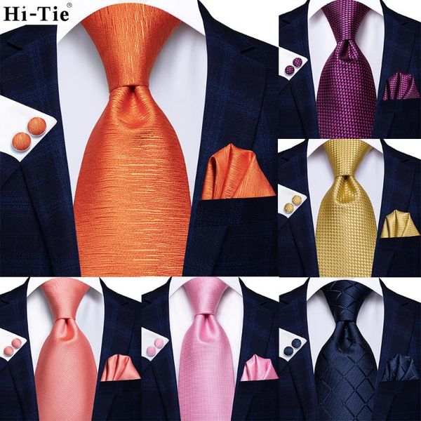 Cravates d'arc Hi-Tie Orange Solide Paisley Cravate de mariage en soie pour hommes Hanky Cufflink Cravate Set Business Party Drop Fashion DesignerBow
