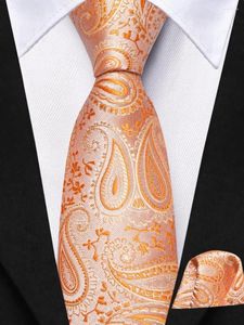 Pañuelos de arco Hi-Tie Paisley Light Orange Tie para niños Lujo Handky Niño Seda Boy Corbata 120 cm de largo 6 cm de ancho Gota de fiesta de moda