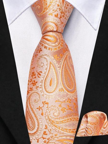 Pañuelos de arco Hi-Tie Paisley Light Orange Tie para niños Lujo Handky Niño Seda Boy Corbata 120 cm de largo 6 cm de ancho Gota de fiesta de moda