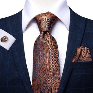 Bow Ties Hi-Tie Paisley Luxe voor mannen Gray Brown Box Gifts Men's Tie Hanky ​​manchetknopen Set Silk NecTie Formele jurken Business