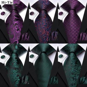 Bow Ties Hi-Tie Paisley Purple Green Floral Silk Elegant Elegant For Men Groom Wedding Coldie Pocket Square Cuffer Link accessoire en gros