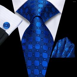 Bow Ties Hi-Tie Polka Dot Royal Blue Designer Elegante das voor mannen Modemerk Wedding Party Ntralte Handky manchetlink Groothandel Business