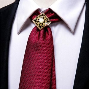 Noeuds papillon Hi-Tie Red Business Men's Bolo Tie Gold Bague Soie Luxe pour hommes Floral Hanky Cufflinks Set Mariage Haute Qualité Cravate
