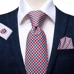 Noeuds papillon Salut-Cravate Rouge Hommes Cravate Pied De Poule Plaid Solide De Luxe Cravate En Soie Robe Formelle Marine Mariage Affaires Pour Hommes Cadeaux