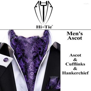Bow Ties Hi-Tie Silk Men's Ascot Tie Pocket Square Cufflinks Set Cravat Ascots Scrunch Self British Style Gentleman Dress Scarves PartyB