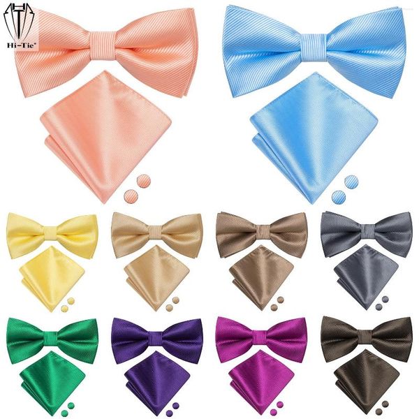 Noeuds papillon Hi-Tie Soie Hommes Noeud Papillon Jacquard Adulte Cravate Mouchoir Boutons De Manchette Ensemble Pré-noué Noeud Papillon Fête De Mariage 60 Couleurs Cadeau