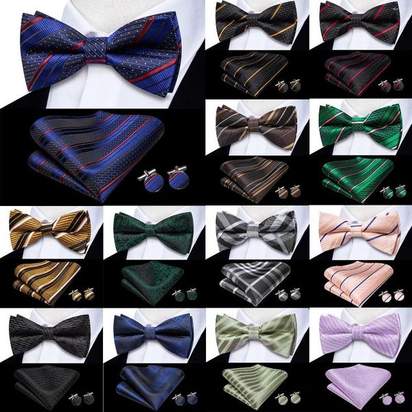 Bow Ties Hi-Tie Silk Mens Striped Tie Royal Blue Red Red Hanky Cuffe Links Set Pré-lié Bowl