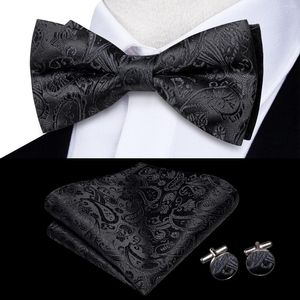 Bow Ties Hi-Tie Silk Pre-tied Mens Bowtie Hanky Cufflinks Set Tie Cravat For Male Jacquard Black White Green Red Gold Blue Pink Beige