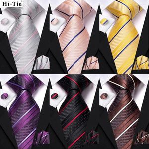 Bow Ties Hi-Tie Striped Black Red Mens Fashion Neckertie Mandkerchief Cuffle Links for Tuxedo Accessory Classic Silk Luxury Tie MAN CADEAU