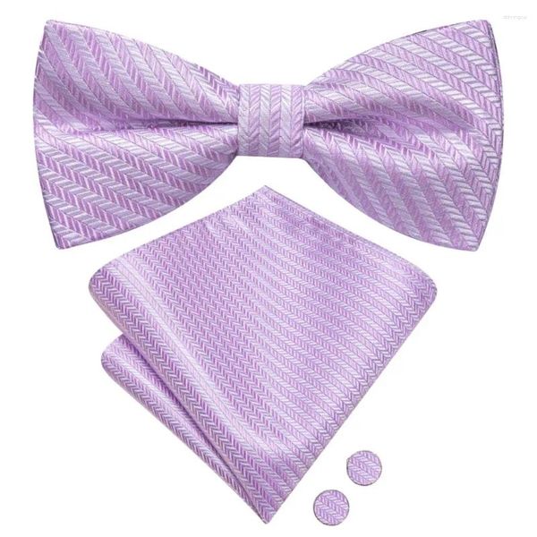 Noeuds papillon Salut-Tie Rayé Voilet Lilas Hommes Cravate Hankerchief Bouton De Manchette Pré-attaché Soie Papillon Noeud Papillon Pour Homme D'affaires En Gros