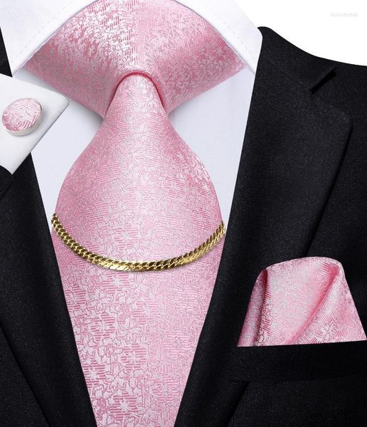 Pajaritas Hi-Tie Tie Chain Luxury Pink Design Fashion Mens Hanky Gemelos Set Regalo para hombres Corbatas de negocios 100% Seda WeddingBow Enek22