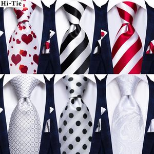 Bow Ties Hi-Tie White Black Red Striped Solid Men Tie Gravata Silk Wedding For Hanky ​​Cufflink Fashion Design BusinessDropbow