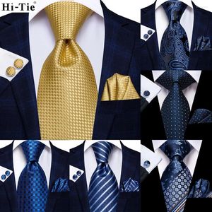 Bow Ties Hi-Tie Yellow Gol Solid 63 pouces Silk Mens Extra Long for Men Woven Classic 160cm Coldie Pocket Square ensemble de bouffées de manchette