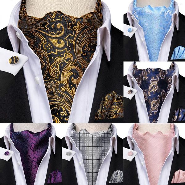 Corbatas de lazo de seda de alta calidad para hombre, juego de gemelos y pañuelo Ascot, corbata para hombre, boda, negocios, rosa, azul, rojo, oro, verde, púrpura, blanco