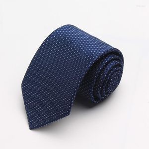 Boogbindingen van hoge kwaliteit 2022 Designer mode witte stip donkerblauw 8 cm voor mannen stropdas werk zakelijk formeel pak met geschenkdoos