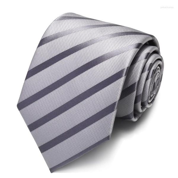 Pajaritas de alta calidad 2022 diseñador moda plata gris rayas 8cm para hombres corbata fiesta negocios traje Formal con caja de regalo