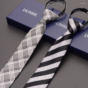 Pajaritas de alta calidad 2023, marcas de diseñadores, moda informal de negocios, 6cm, delgadas para hombres, corbata gris a cuadros con cremallera y caja de regalo