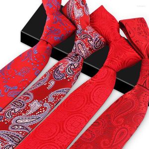 Boogbindingen van hoge kwaliteit 2023 ontwerpers merken modebedrijf casual 7cm slank voor mannen stropdas rode paisley bruiloft met geschenkdoos