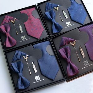 Corbatas de lazo de alta calidad de lujo para hombre, conjunto de corbatas, vestido de 8CM, boda de negocios, corbata con cremallera, corbatín, ramillete, Clip cuadrado de bolsillo con caja de regalo Smal22