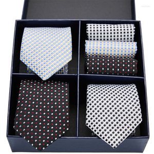 Noeuds papillon de haute qualité hommes solide bleu/noir 3 pièces cravate poche carrés ensemble pour hommes cravates boîte-cadeau emballage