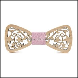 Bow Ties Hollow Wood Bowtie 8 Styles 12x4,8 cm Handgemaakte Vintage Traditionele Bowknot voor zakelijk Paty Wedding eindproduct Diy Woo Dhr4m