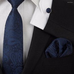 Pajaritas HOOYI 2023, conjunto de corbata de seda para hombre, corbata Floral azul marino, gemelos, bolsillo cuadrado, negocios, boda