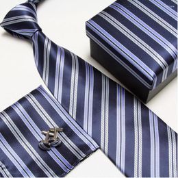 Pajaritas HOOYI 2023 Conjunto de corbata a rayas Patrón Gemelos Gemelos Hanky Pañuelos Caja de regalo