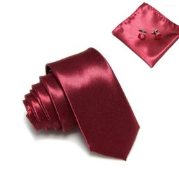 Nœuds papillon Hooyi 2024 pour hommes Slim Cravate Set Boutons de manchette Poche Mouchoir Polyester Solide Mode Cravate étroite Mariage 20 couleurs