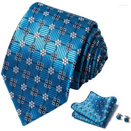 Noeuds papillon HUISHI hommes cravates luxueuses costume bleu Polyester imprimé boutons de manchette serviette carrée ensemble d'accessoires de bureau quotidiens