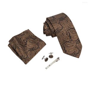 Noeuds papillon Ikepeibao or hommes Paisley rayé cravate ensembles poche carré métal boutons de manchette et pince noir vêtements formels géométrique Hombre