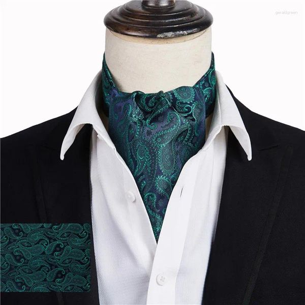 Bow Ties Ikepeibao Men lujo Dk Green Paisley Revisado Cravat Dot Floral Ascot Aft Self British Gentleman Polyester Buff Vida al por mayor