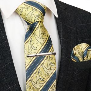 Bow Ties Jemygins Champagne Striped Paisley Silk Classic for Men Marding Accessoires Coldage Coldage Set Pocket Square Tie Clip