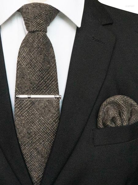 Pajaritas JEMYGINS, corbata de lana de Cachemira de Color sólido y juegos de Clip de corbata cuadrado de bolsillo para hombres, accesorio de corbata diario, regalo