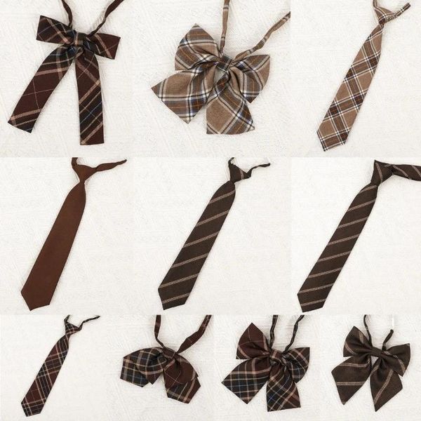 Bow Ties jk vintage brun check à carreaux rayés à rayures pré-attachées cravate coréenne japonais collège bowtie school uniforme cravat