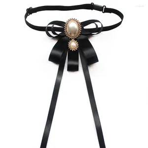 Noeuds papillon coréen cristal perles tissu cravate broches mode femmes collège style chemise accessoires cadeaux ruban collier fleurs épingles