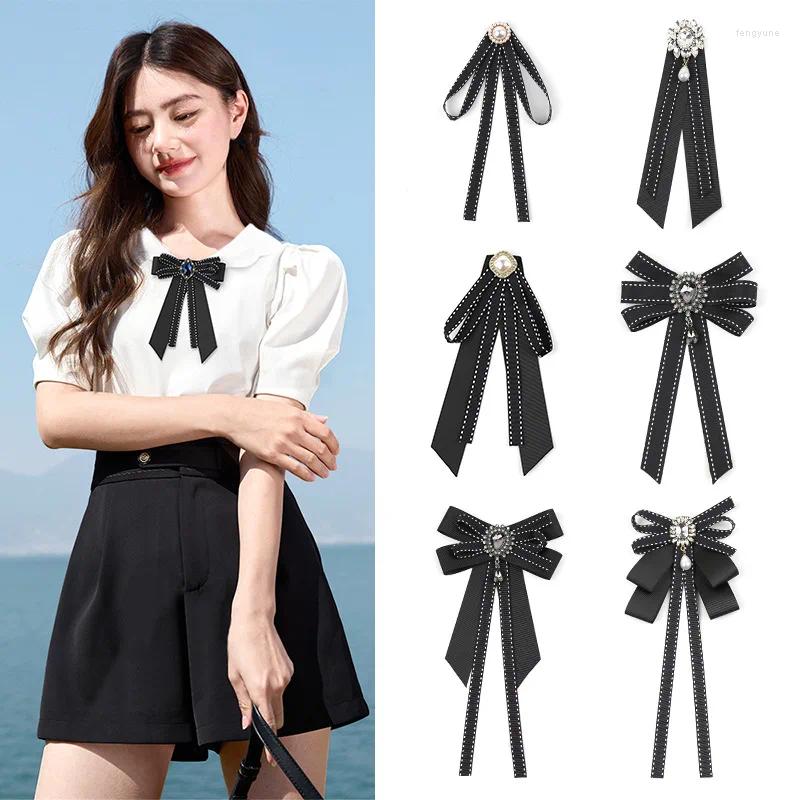 Bow Ties Korean Women's Crystal Pearl Tie Pins Fashion British College Style Shirt Accessories Collar Flowers Handmade Ribbon Bow-tie