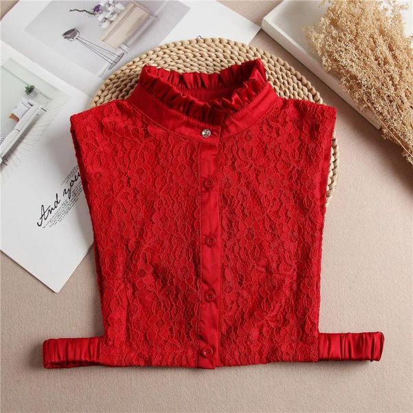 Pajaritas de encaje recortadas camisa de cuello simulado mujeres Stand Up vino suéter rojo Otoño Invierno