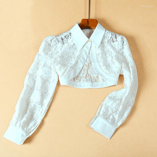 Pajaritas de encaje floral cuello falso para mujer media camisa blusa desmontable desmontable falso manga larga chal pequeño