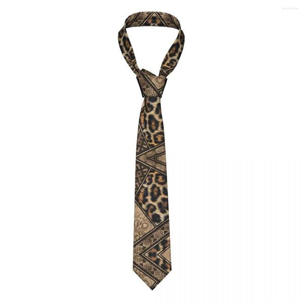 Pajaritas de piel de leopardo con adornos étnicos, corbata para hombre, patrón de animales marrones, accesorios para trajes, Gravatas, fiesta de boda